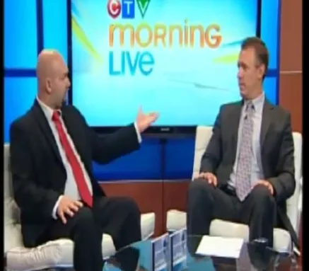 Jesse Lewis on daytime talk show set during CTV Morning Live interview about comedy hypnosis